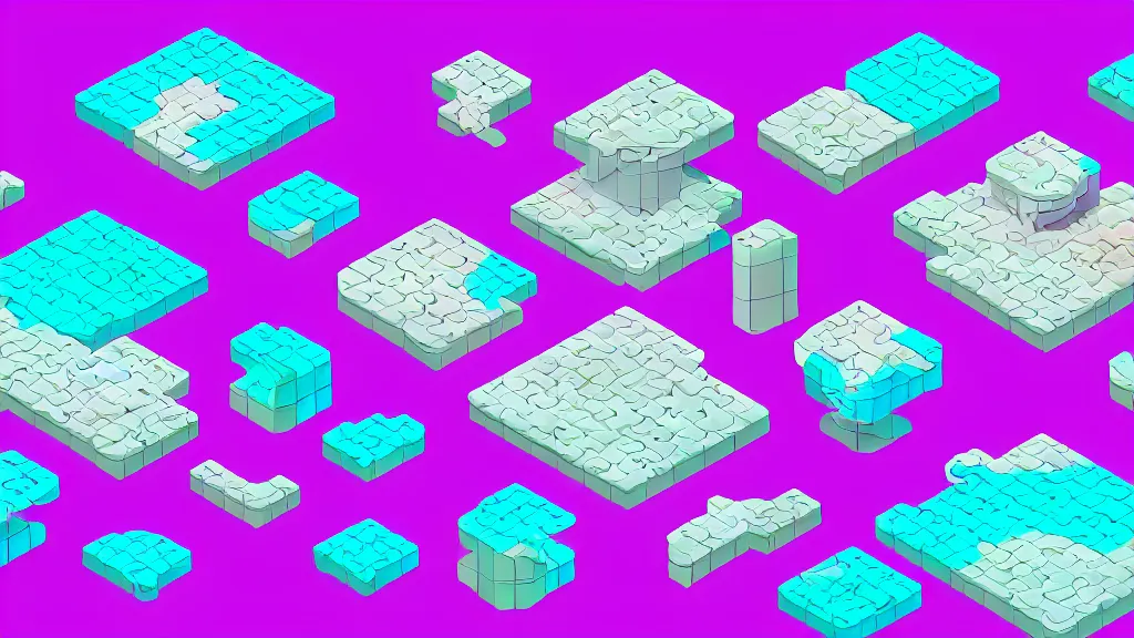 Image similar to vaporwave content clogs isometric puzzle game, intricate design clogs