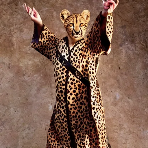 Prompt: Humanoid Cheetah, Animal face, D&D, Tabaxi, Monk-like robe attire