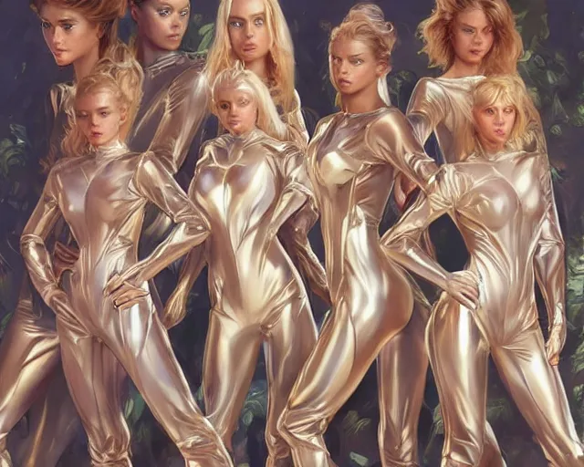 Prompt: a crowd of blonde clones wearing jump suits, vivid eyes, beach, real life skin, intricate, elegant, highly detailed, artstation, concept art, smooth, sharp focus, art by artgerm and greg rutkowski and alphonse mucha