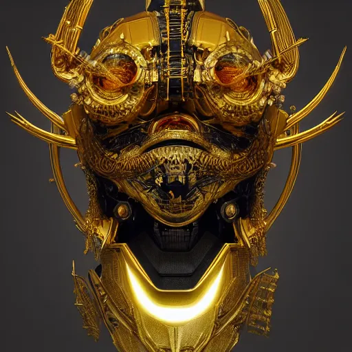 Image similar to cyber gold black samurai : by michal karcz, daniel merriam, victo ngai and guillermo del toro : ornate, dynamic, particulate, intricate, elegant, highly detailed, centered, artstation, smooth, sharp focus, octane render