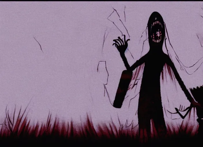Prompt: still from animated horror movie, animated movie shot, in style of abstract animation