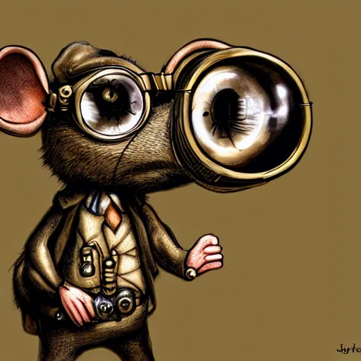 Image similar to a rat with steampunk googles, by Jesper Esjing