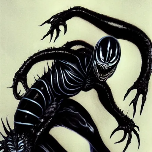 Image similar to venom symbiote by h. r. giger.