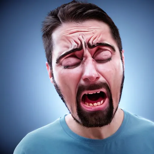 Image similar to A frustrated software developer crying because his code doesn't work, digital art, cartoon, funny. 4k.