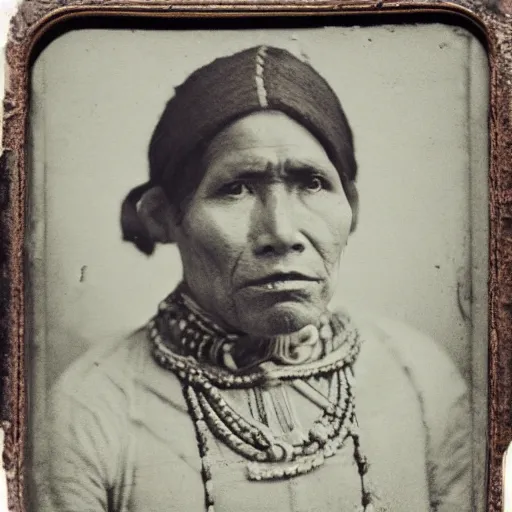 Image similar to portrait of an inca, daguerreotype