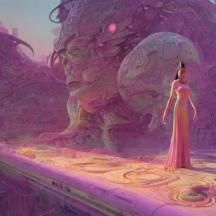 Prompt: thai princess, science fiction, extremely detailed, sharp focus, pastel colors, intricate, beautiful, illustration, volumetric lighting, digital painting, by roger dean, by simon stalenhag, by alex grey