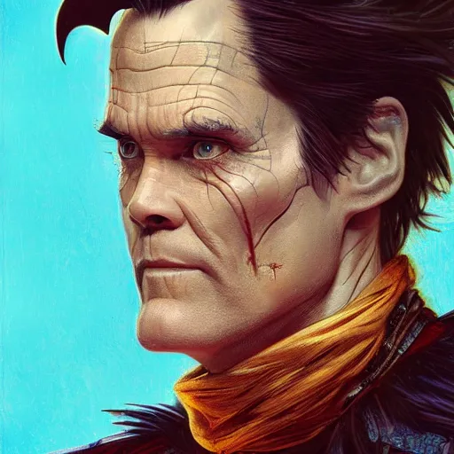 Image similar to jim carrey controlling evil ravens, demonic, evil, satanic, intricate, highly detailed, digital painting, artstation, concept art, smooth, sharp focus, illustration, unreal engine 5, 8 k, art by artgerm and greg rutkowski and alphonse mucha