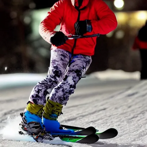 Prompt: photo of a guy skiing on ice cream!!!!!!