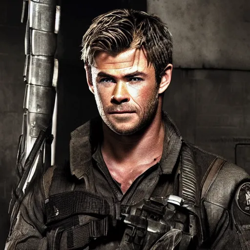 Image similar to chris hemsworth as chris refield in resident evil, 4k, high detail, high-resolution photograph, professional photography