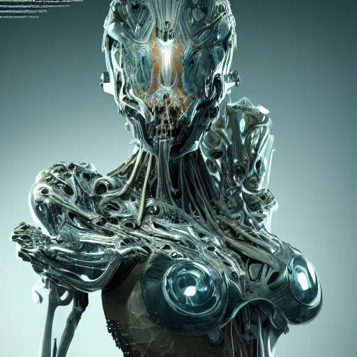 Image similar to wraith biomechanical with incredible technological hair, masterpiece crystalline incrustations, hyper - detailed face, elegant posed, intricate, octane render, cinematic lighting, cgsociety, unreal engine,