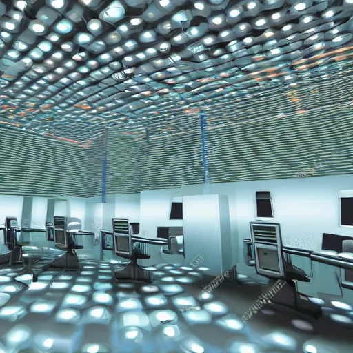 Image similar to a room in matrix field with computers, highly detailed, hight resolution photo, 8K