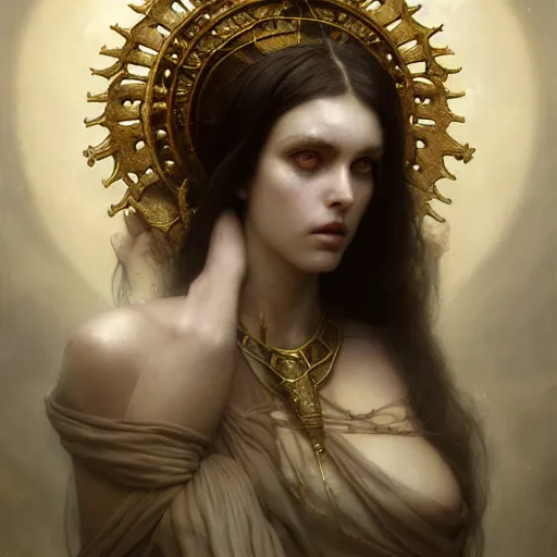 Image similar to the priestess of blasphemous god, studio light, photoreal, by jaime jones, tom bagshaw, lawrence alma - tadema, greg rutkowski, deviantart contest winner, fantasy art, daz 3 d, intricate, elegant, highly detailed, 8 k, digital painting, concept art, sharp focus, illustration, golden ratio, cosmic horror