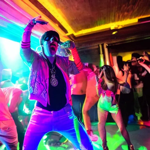 Image similar to a bad bunny the singer dancing at a reggaeton party