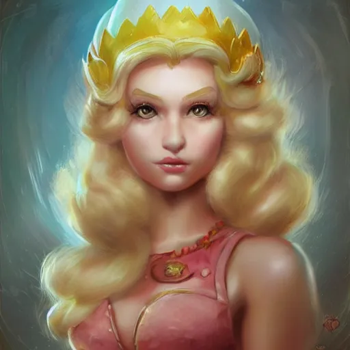 Prompt: princess peach as realistic blond pretty human character art portrait, matte fantasy painting, deviantart artstation, by jason felix by steve argyle by tyler jacobson by peter mohrbacher, cinema c 9. 0