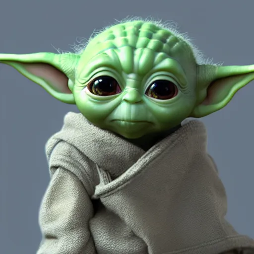 Image similar to baby yoda, portrait, realistic, high definition, very detailed, extremely high detail, photo realistic, symmetrical, unreal engine 5