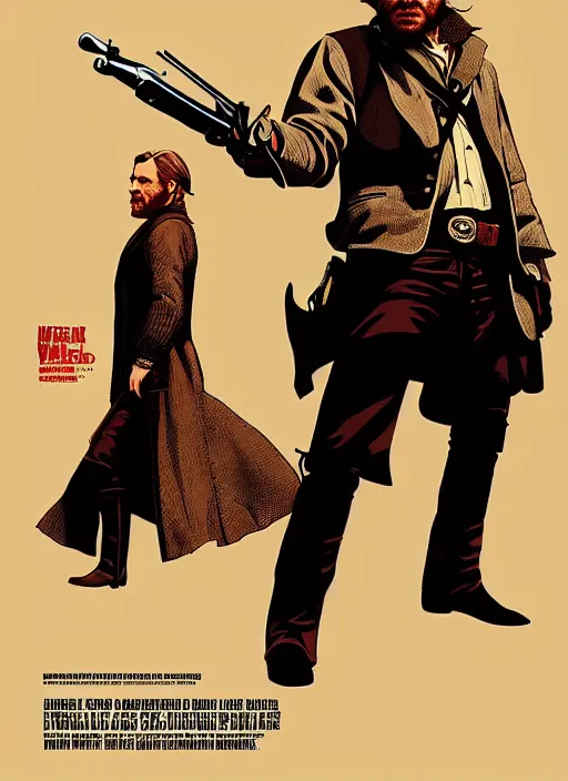 Prompt: a Red Dead Redemption poster of Ewan McGregor as Obi-Wan Kenobi, in the show Westworld, poster artwork by Michael Whelan and Tomer Hanuka, clean