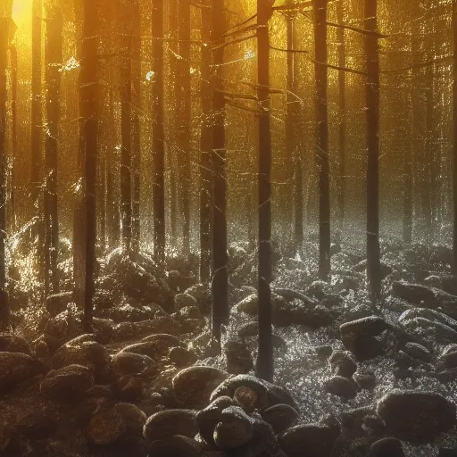 Image similar to bright nordic forest, sparkling spirits, detailed wide shot, wireframe, ground detailed, wet eyes reflecting into eyes reflecting into infinity, beautiful lighting