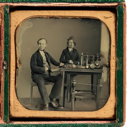 Prompt: daguerreotype of scientists building a spaceship