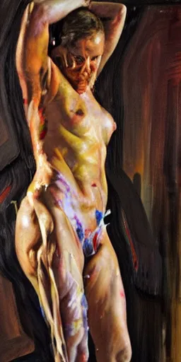 Image similar to oil on canvas painting of a figure by Jenny Saville, energetic brush strokes, colorful, painterly