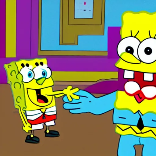 Image similar to spongebob plying games on computer, computer art