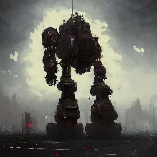 Image similar to gigantic steampunk mecha, industrial machine, colored light beams, dense fog, trending on artstation, jakub rozalski