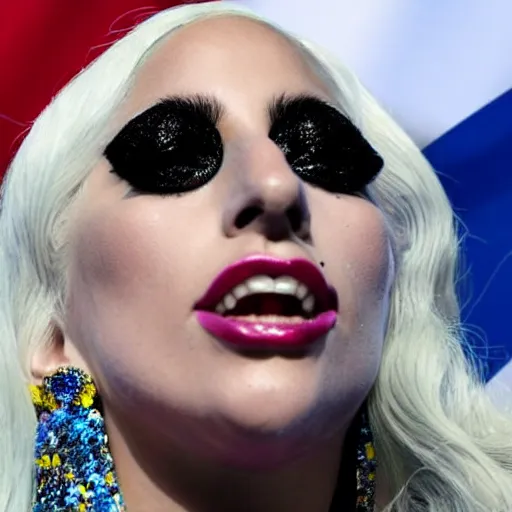 Prompt: lady Gaga, detailed face, waving a flag of Argentina, crowd behind, flags of Argentina behind, detailed, bokeh