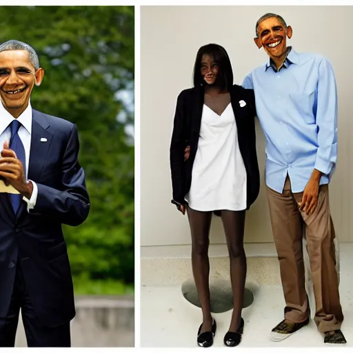 Prompt: A portrait Obama teams up with a teenage Obama, perfect faces, 50 mm, award winning photography