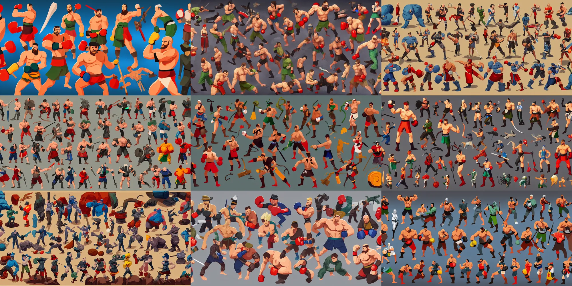 Prompt: game asset of fighters, in gouache detailed paintings, props, stylized, 2 d sprites, 8 k, close up