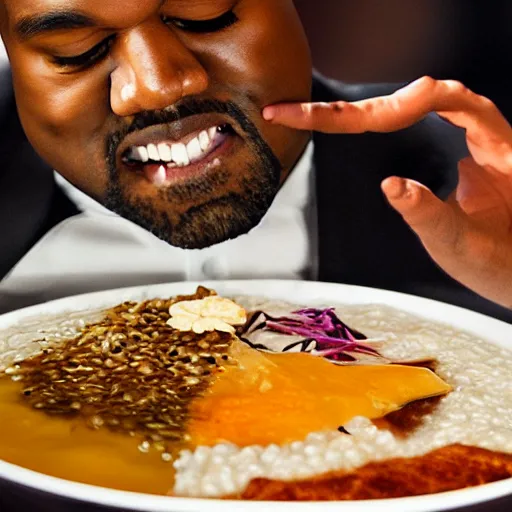 Image similar to kanye west made out of congee, michelin star photography, congee