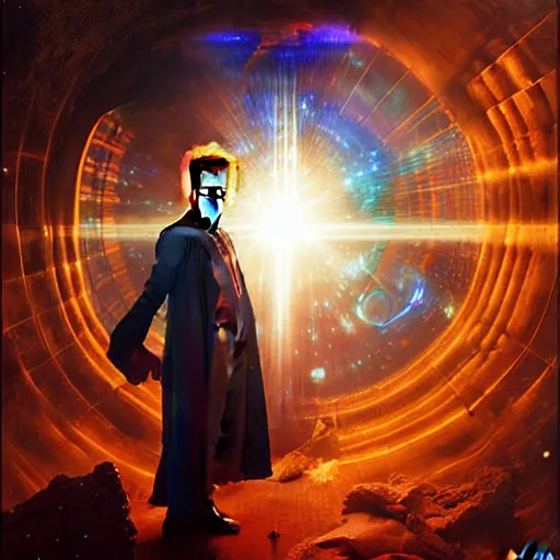 Image similar to david bowie as doctor who, radiant light, caustics, heroic, bright iridescent light, by gaston bussiere, bayard wu, greg rutkowski, maxim verehin