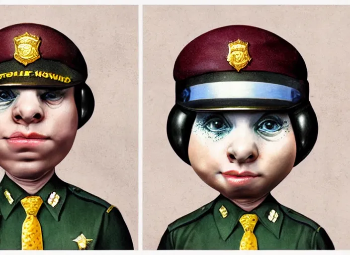 Image similar to a police officer made of donut, lowbrow, matte painting, 3 - d highly detailed, in the style of mark ryden,