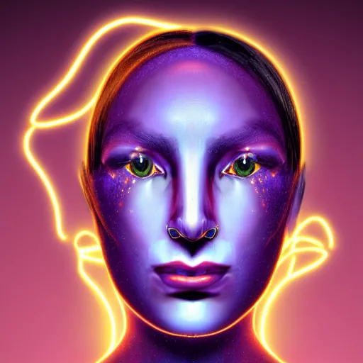 Image similar to A detailed female face made of electricity, digital art