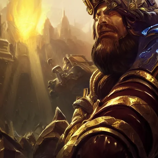 Image similar to portrait of babylon high priest, league of legends amazing splashscreen artwork, gears of war, splash art, natural light, elegant, photorealistic facial features, intricate, fantasy, detailed face, atmospheric lighting, anamorphic lens flare, cinematic lighting, league of legends splash art, hd wallpaper, ultra high details by greg rutkowski