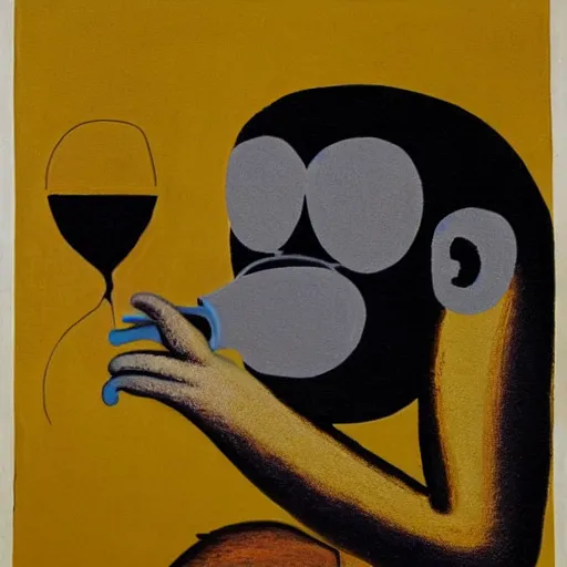 Prompt: A monkey drinking champagne as a Miro painting