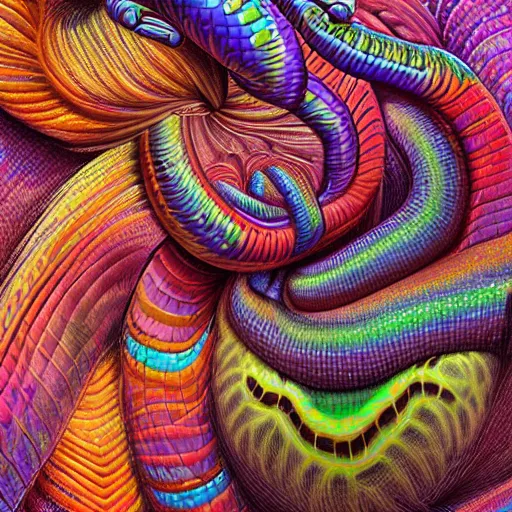 Prompt: psychedelic portrait of the rainbow serpent, digital painting, amazing detail, art station, cgsociety