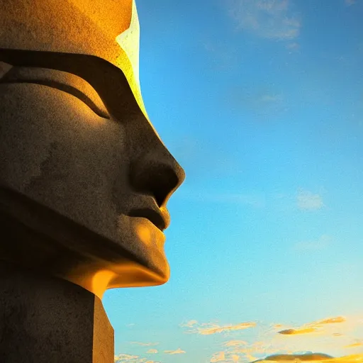 Image similar to a giant stone statue of the greek lambda symbol, epic sunset skies in the background, highly detailed digital art by jullie bell