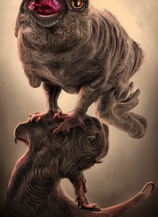 Prompt: hideous cat pigeon chimera, digital art, painting, soft lighting, horror, abomination, detailed, realistic