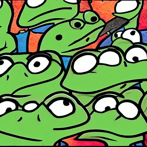 Image similar to crowd of glad pepe