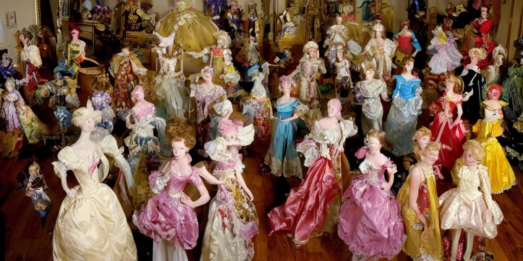 Image similar to !dream Women in baroque dresses, standing in the middle of the room full of toys. Keith Giffen