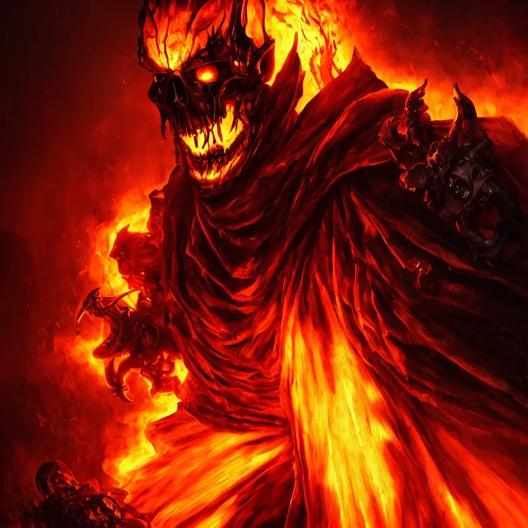 Image similar to Ghost Rider, flaming grim reaper, demons of hell, the pits of hell, headshot photo, character concept, dark souls concept art, Feng Zhu concept art, dramatic lighting, highly stylized, trending on artstation, high-quality wallpaper, desktopography
