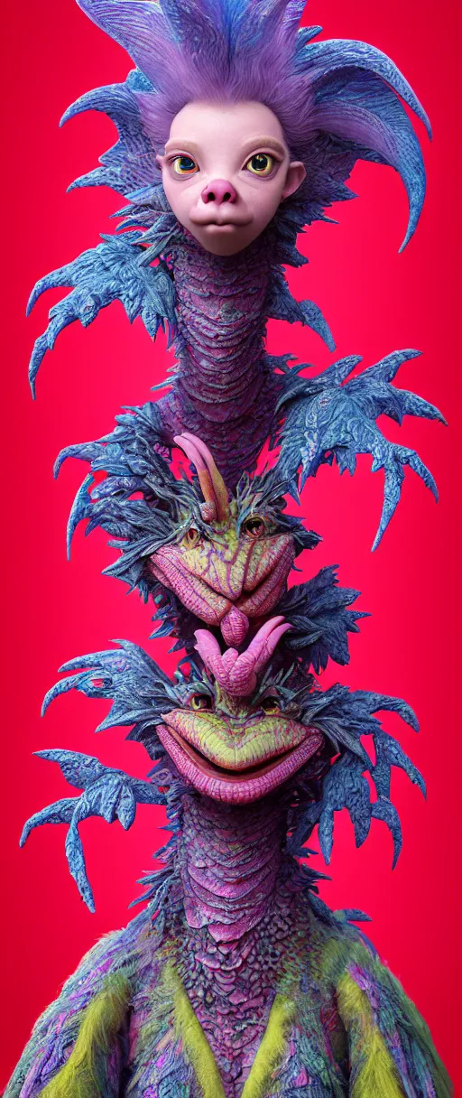 Prompt: hyper detailed 3d render like a Oil painting - kawaii portrait of two Aurora (a beautiful skeksis muppet fae princess protective playful expressive from dark crystal that looks like Anya Taylor-Joy) seen red carpet photoshoot in UVIVF posing in scaly dress to Eat of the Strangling network of yellowcake aerochrome and milky Fruit and His delicate Hands hold of gossamer polyp blossoms bring iridescent fungal flowers whose spores black the foolish stars by Jacek Yerka, Ilya Kuvshinov, Mariusz Lewandowski, Houdini algorithmic generative render, golen ratio, Abstract brush strokes, Masterpiece, Edward Hopper and James Gilleard, Zdzislaw Beksinski, Mark Ryden, Wolfgang Lettl, hints of Yayoi Kasuma and Dr. Seuss, octane render, 8k