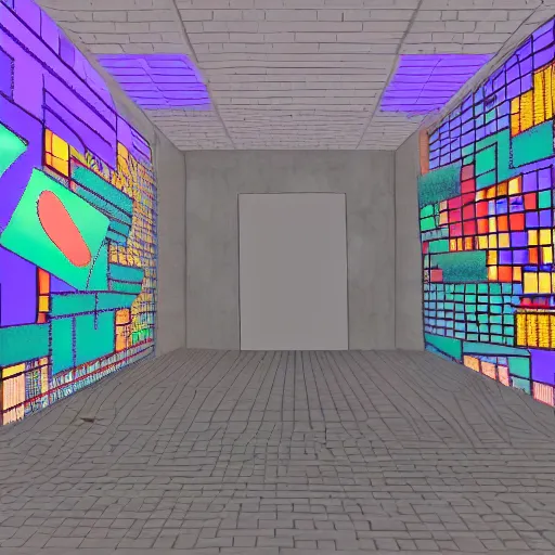 Image similar to virtual art museum in a 9 0 s video game!, net art!!, ps 2 graphics, 3 d computer rendering, liminal space!, hd, intricate, detailed