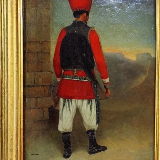 Image similar to ottoman foot - soldier, romanticism, 1 9 th century painting