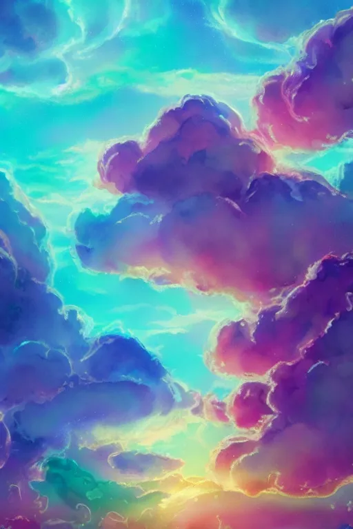 Prompt: beautiful digital matter cinematic painting of fantasy tree and candy cloud sky watercolor ocean with swirling colors vaporwave greg rutkowki artstation