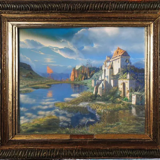 Image similar to Avalon from arturian legend, oil painting, highly detailed, fantasy art