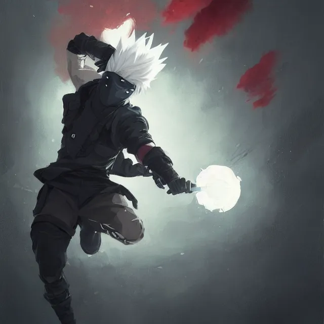 Image similar to a painting of kakashi by greg rutkowski, dark fantasy art, high detail, trending on artstation