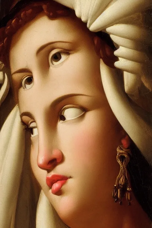 Image similar to beautiful woman, jealous face, closeup, dressed in roman clothes, ultra detailed, art by Guido Reni style