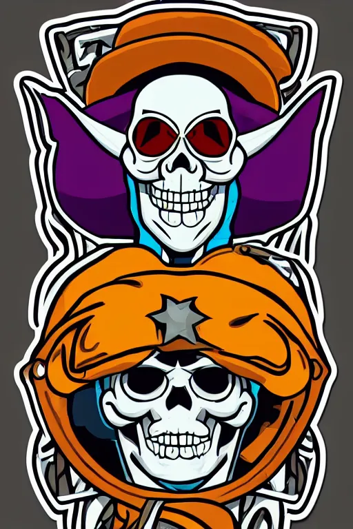 Image similar to A portrait of a skeletor that is a cowboy, sticker, colorful, illustration, highly detailed, smooth and clean vector curves, no jagged lines, vector art, smooth