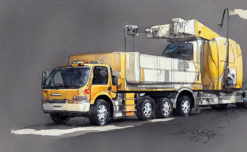 Image similar to concept art of a crane truck, pinterest, artstation trending, behance, watercolor, by coby whitmore, silver, laser light,