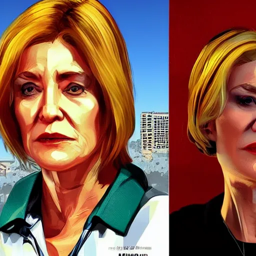 Prompt: esperanza aguirre in gta v, cover art by stephen bliss, artstation